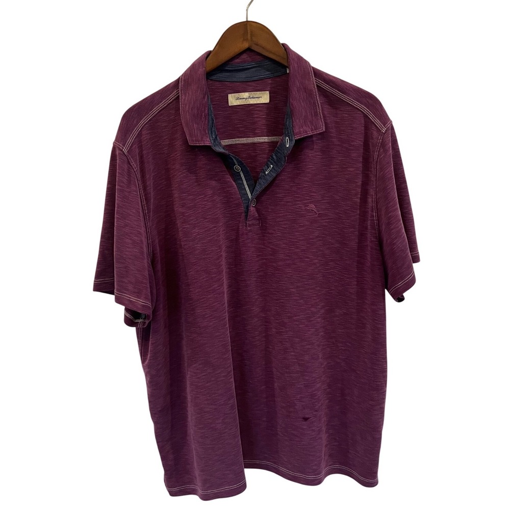 Tommy Bahama Mens XXL Burgundy Purple Tencel Modal Marl Polo Shirt - 085